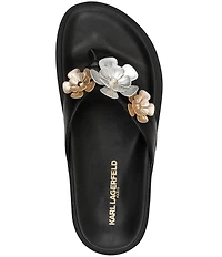 KARL LAGERFELD PARIS Hayze Fleur Flower Ornament Flip Flip Footbed Sandals