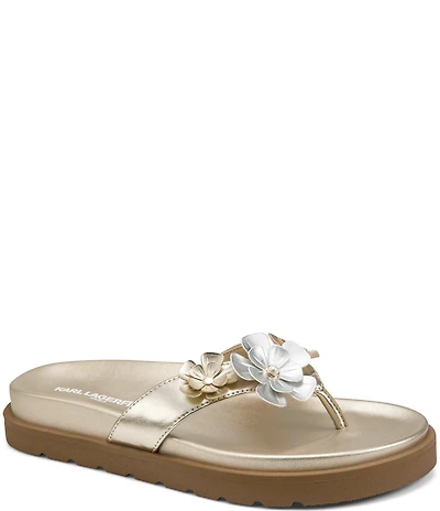 KARL LAGERFELD PARIS Hayze Fleur Flower Ornament Flip Flip Footbed Sandals
