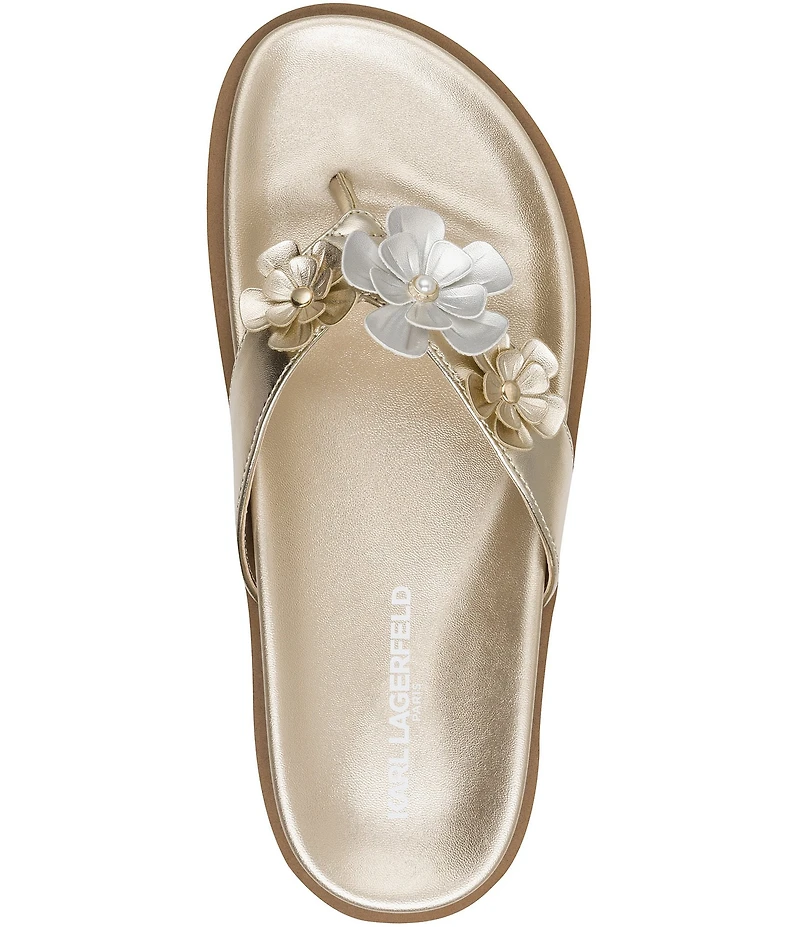 KARL LAGERFELD PARIS Hayze Fleur Flower Ornament Flip Flip Footbed Sandals