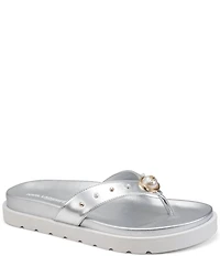 KARL LAGERFELD PARIS Hayze Pearl Studded Flip Flip Footbed Sandals