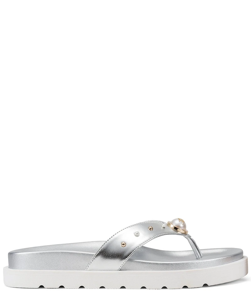 KARL LAGERFELD PARIS Hayze Pearl Studded Flip Flip Footbed Sandals