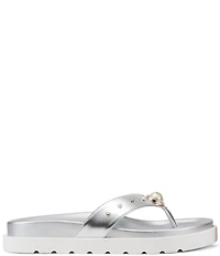 KARL LAGERFELD PARIS Hayze Pearl Studded Flip Flip Footbed Sandals