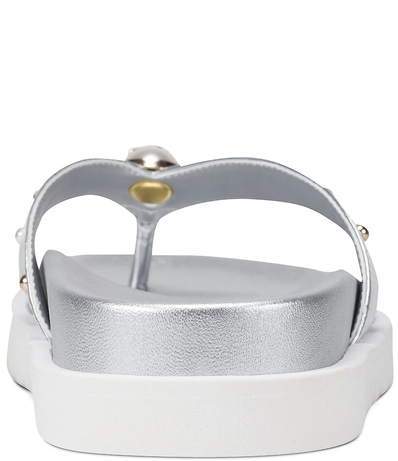 KARL LAGERFELD PARIS Hayze Pearl Studded Flip Flip Footbed Sandals