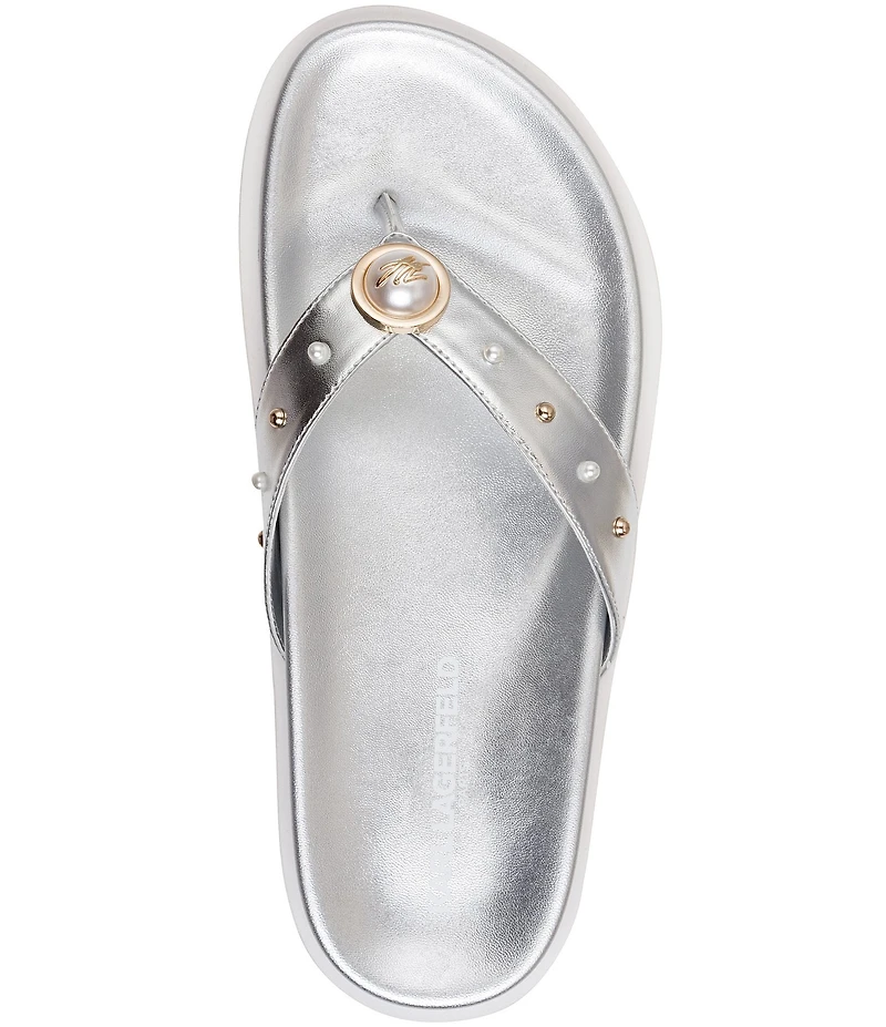 KARL LAGERFELD PARIS Hayze Pearl Studded Flip Flip Footbed Sandals