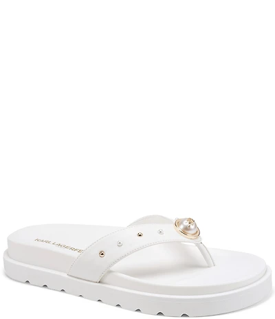 KARL LAGERFELD PARIS Hayze Pearl Studded Flip Flip Footbed Sandals