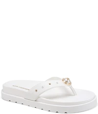 KARL LAGERFELD PARIS Hayze Pearl Studded Flip Flip Footbed Sandals