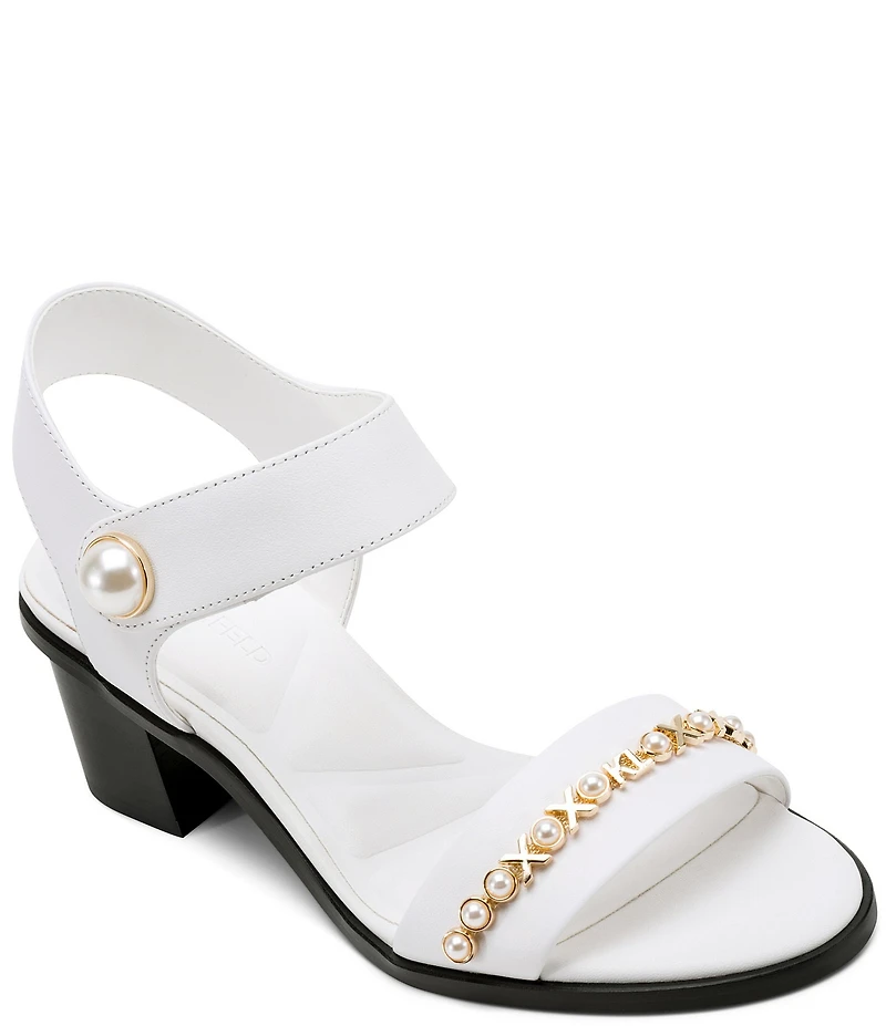 KARL LAGERFELD PARIS Hemmy Pearl Banded Block Heel Sandals