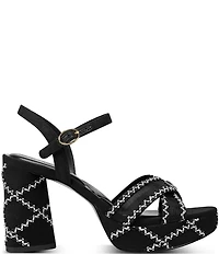 KARL LAGERFELD PARIS Hickory Stitched Canvas and Mesh Ankle Strap Platform Sandals