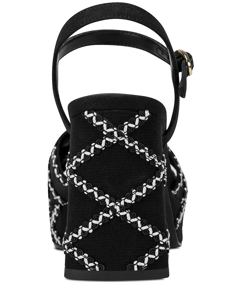 KARL LAGERFELD PARIS Hickory Stitched Canvas and Mesh Ankle Strap Platform Sandals