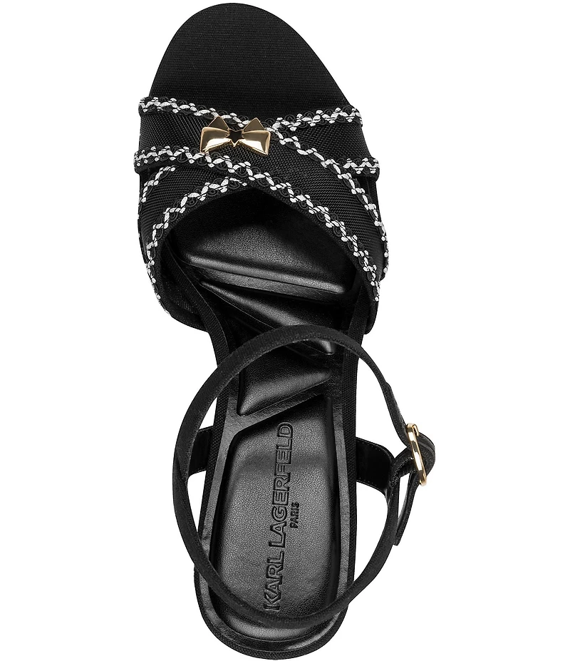 KARL LAGERFELD PARIS Hickory Stitched Canvas and Mesh Ankle Strap Platform Sandals