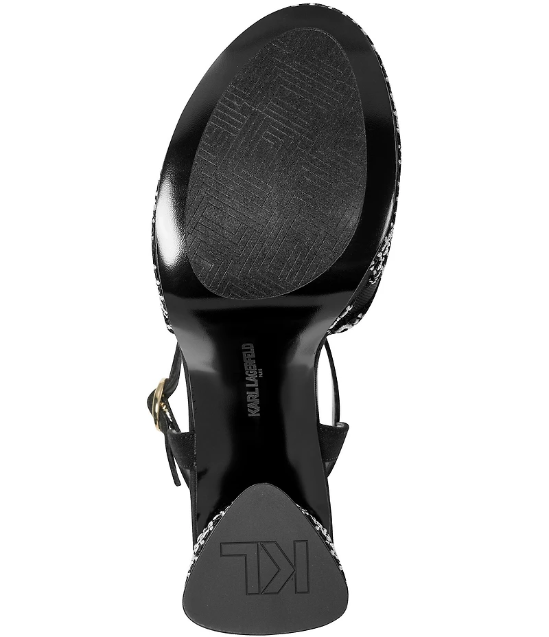 KARL LAGERFELD PARIS Hickory Stitched Canvas and Mesh Ankle Strap Platform Sandals