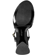 KARL LAGERFELD PARIS Hickory Stitched Canvas and Mesh Ankle Strap Platform Sandals