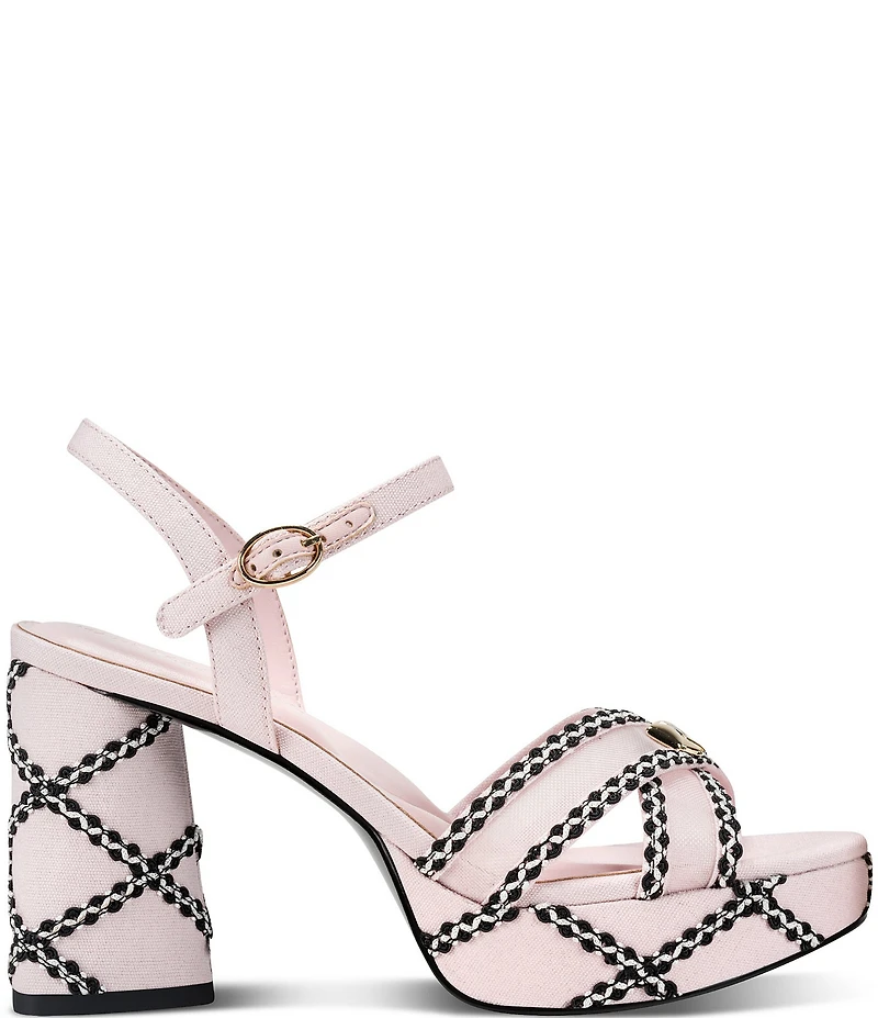 KARL LAGERFELD PARIS Hickory Stitched Canvas and Mesh Ankle Strap Platform Sandals
