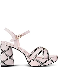 KARL LAGERFELD PARIS Hickory Stitched Canvas and Mesh Ankle Strap Platform Sandals