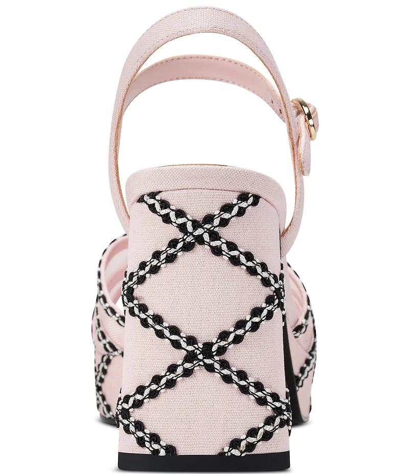 KARL LAGERFELD PARIS Hickory Stitched Canvas and Mesh Ankle Strap Platform Sandals