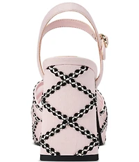 KARL LAGERFELD PARIS Hickory Stitched Canvas and Mesh Ankle Strap Platform Sandals