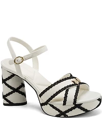 KARL LAGERFELD PARIS Hickory Stitched Canvas Ankle Strap Platform Sandals