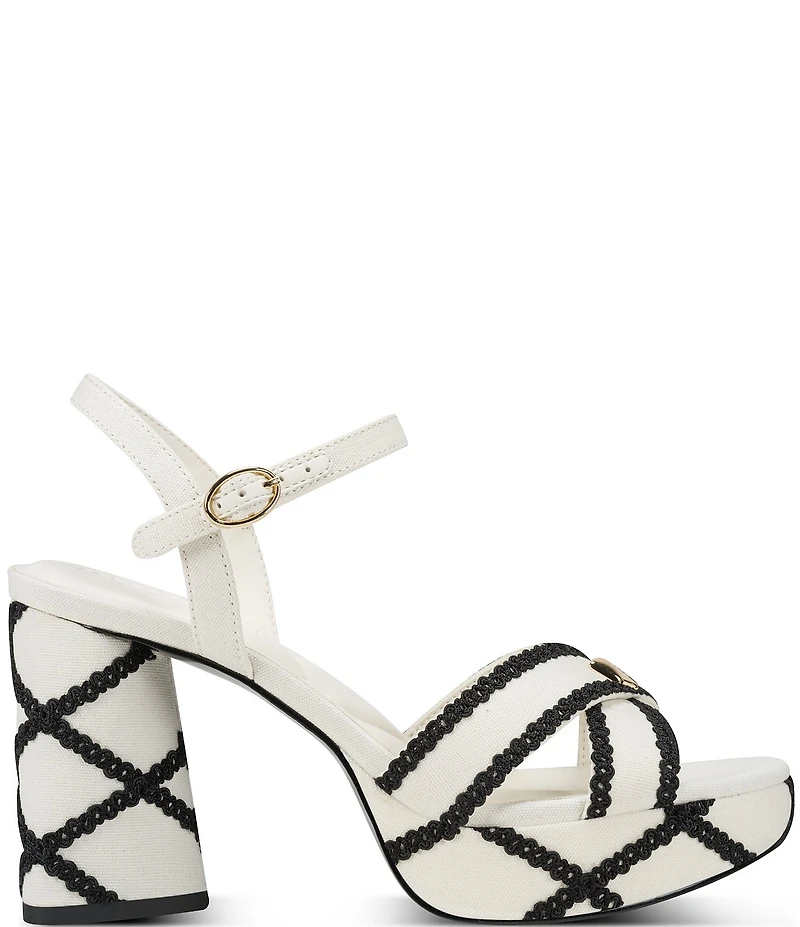 KARL LAGERFELD PARIS Hickory Stitched Canvas Ankle Strap Platform Sandals