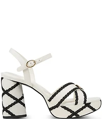KARL LAGERFELD PARIS Hickory Stitched Canvas Ankle Strap Platform Sandals