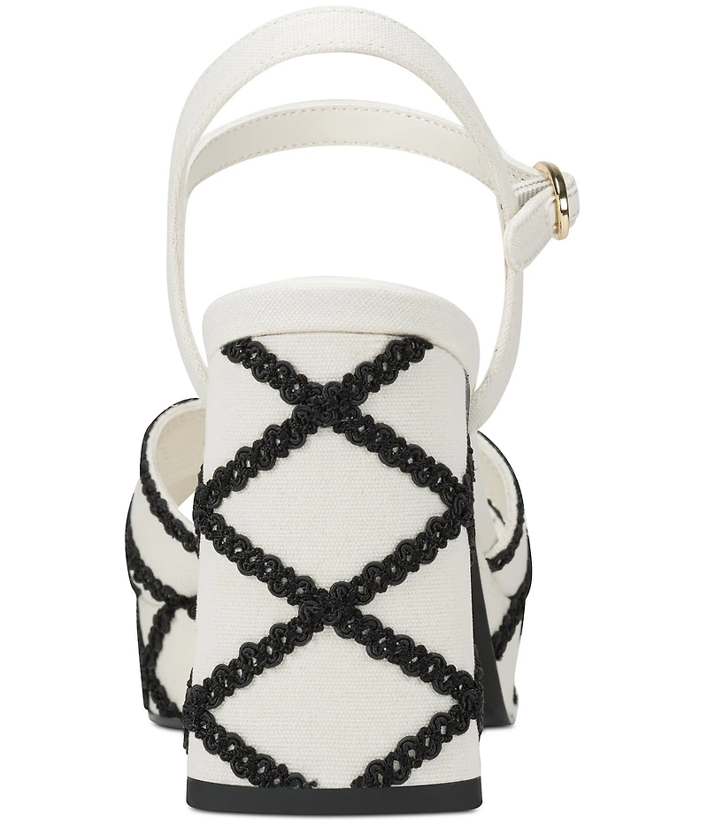 KARL LAGERFELD PARIS Hickory Stitched Canvas Ankle Strap Platform Sandals