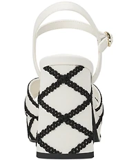 KARL LAGERFELD PARIS Hickory Stitched Canvas Ankle Strap Platform Sandals