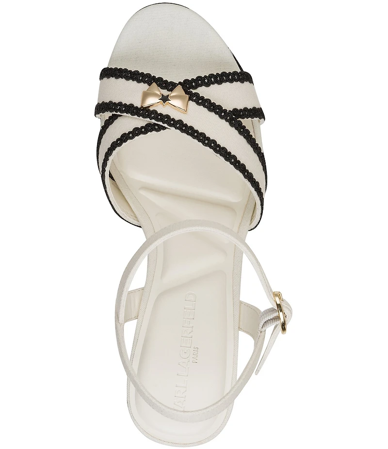 KARL LAGERFELD PARIS Hickory Stitched Canvas Ankle Strap Platform Sandals