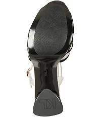 KARL LAGERFELD PARIS Hickory Stitched Canvas Ankle Strap Platform Sandals