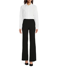 KARL LAGERFELD PARIS High Waisted Full Length Sailor Button Pocket Pants