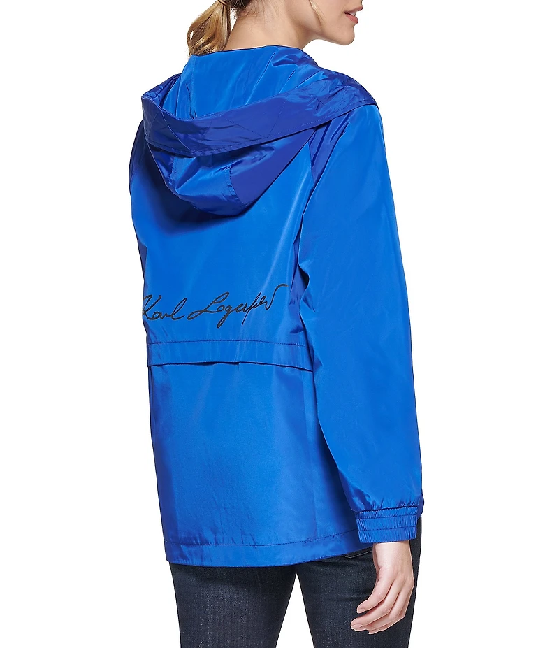 KARL LAGERFELD PARIS Hooded Neck Front Zip Soft Windbreaker Jacket