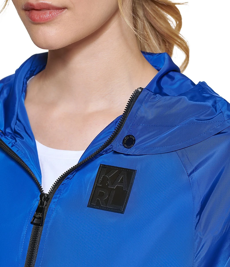 KARL LAGERFELD PARIS Hooded Neck Front Zip Soft Windbreaker Jacket