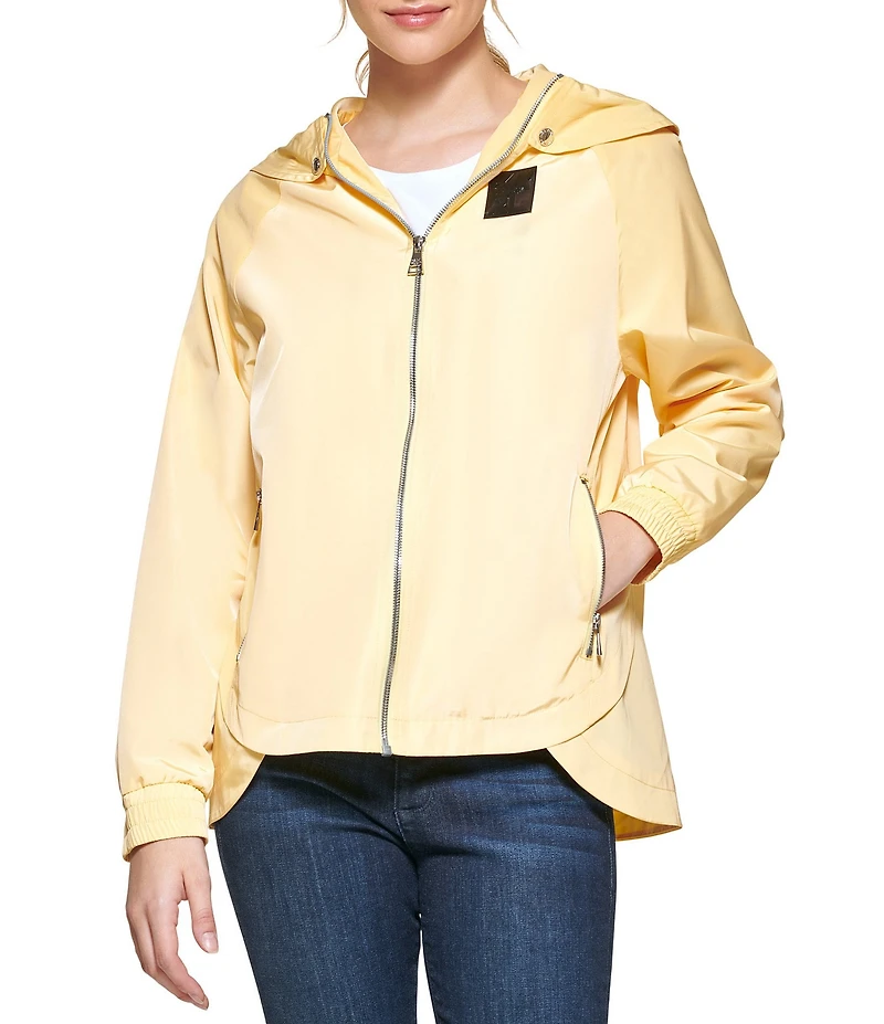 KARL LAGERFELD PARIS Hooded Neck Front Zip Soft Windbreaker Jacket