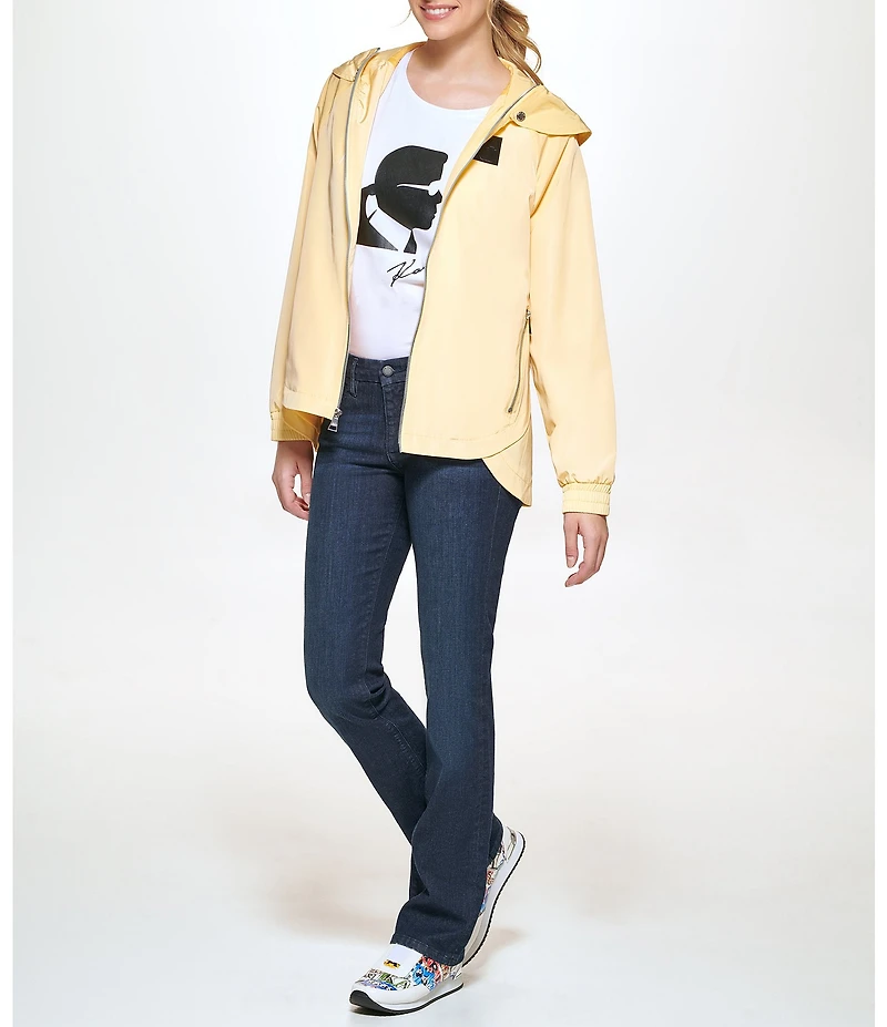 KARL LAGERFELD PARIS Hooded Neck Front Zip Soft Windbreaker Jacket