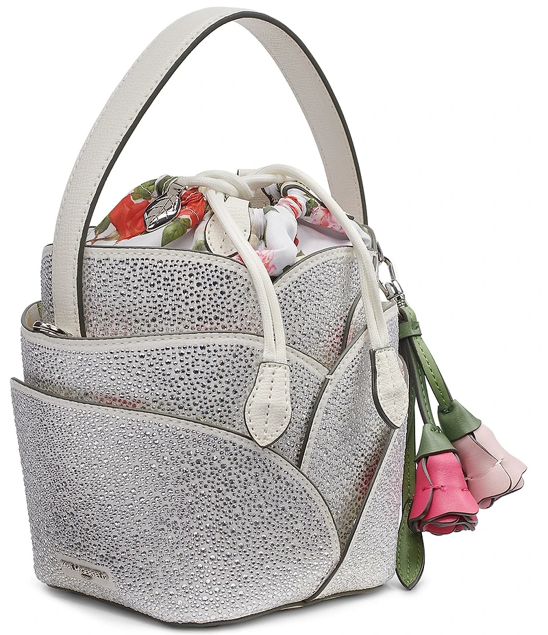 KARL LAGERFELD PARIS Ikon Rhinestone Floral Drawstring Bucket Bag