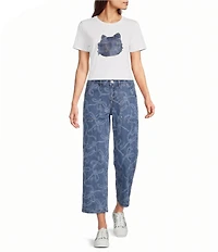 KARL LAGERFELD PARIS Jacquard Denim Straight Leg Ankle Length Jeans
