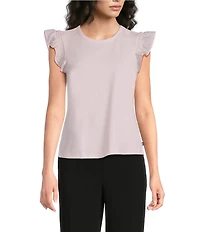 KARL LAGERFELD PARIS Jersey Knit Boat Neck Sleeveless Ruffle Tank