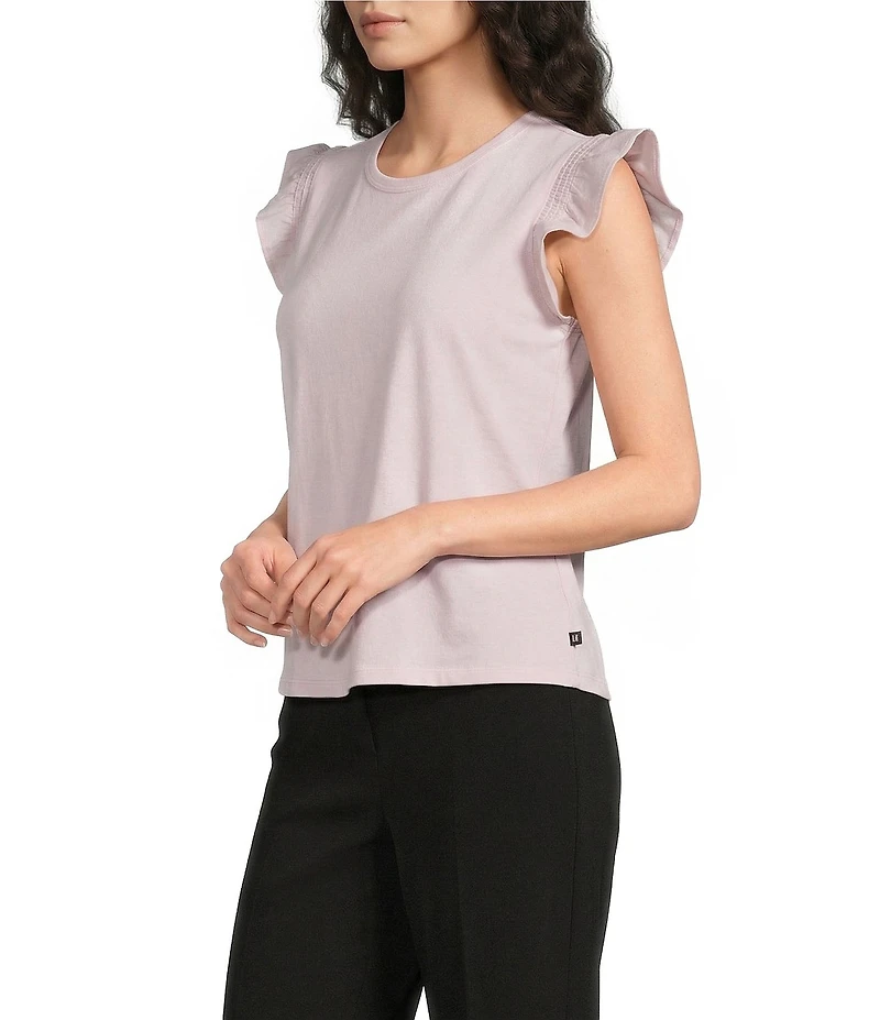 KARL LAGERFELD PARIS Jersey Knit Boat Neck Sleeveless Ruffle Tank