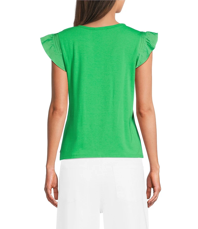 KARL LAGERFELD PARIS Jersey Knit Boat Neck Sleeveless Ruffle Tank
