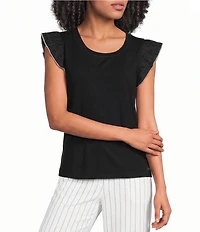 KARL LAGERFELD PARIS Jersey Knit Crew Neck Sleeveless Top