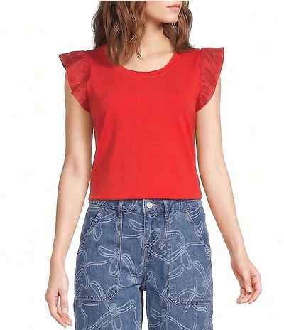 KARL LAGERFELD PARIS Jersey Knit Crew Neck Sleeveless Top