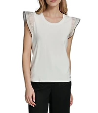 KARL LAGERFELD PARIS Jersey Knit Crew Neck Sleeveless Top