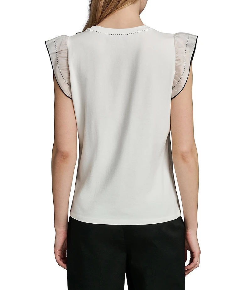 KARL LAGERFELD PARIS Jersey Knit Crew Neck Sleeveless Top