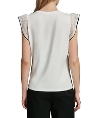 KARL LAGERFELD PARIS Jersey Knit Crew Neck Sleeveless Top