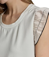 KARL LAGERFELD PARIS Jersey Knit Crew Neck Sleeveless Top