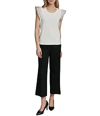 KARL LAGERFELD PARIS Jersey Knit Crew Neck Sleeveless Top
