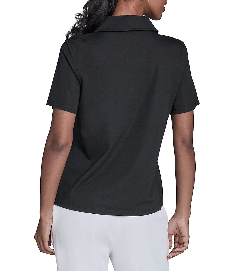 KARL LAGERFELD PARIS Jersey Knit Floral Print Point Collar Short Sleeve Top