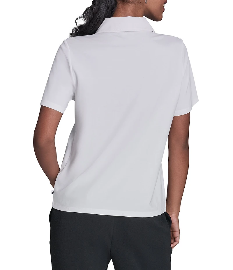 KARL LAGERFELD PARIS Jersey Knit Floral Print Point Collar Short Sleeve Top