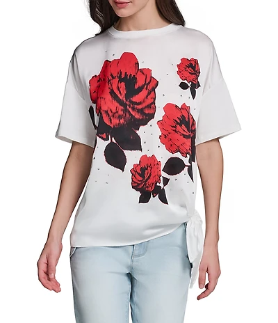 KARL LAGERFELD PARIS Jersey Knit Print Crew Neck Short Sleeve Top
