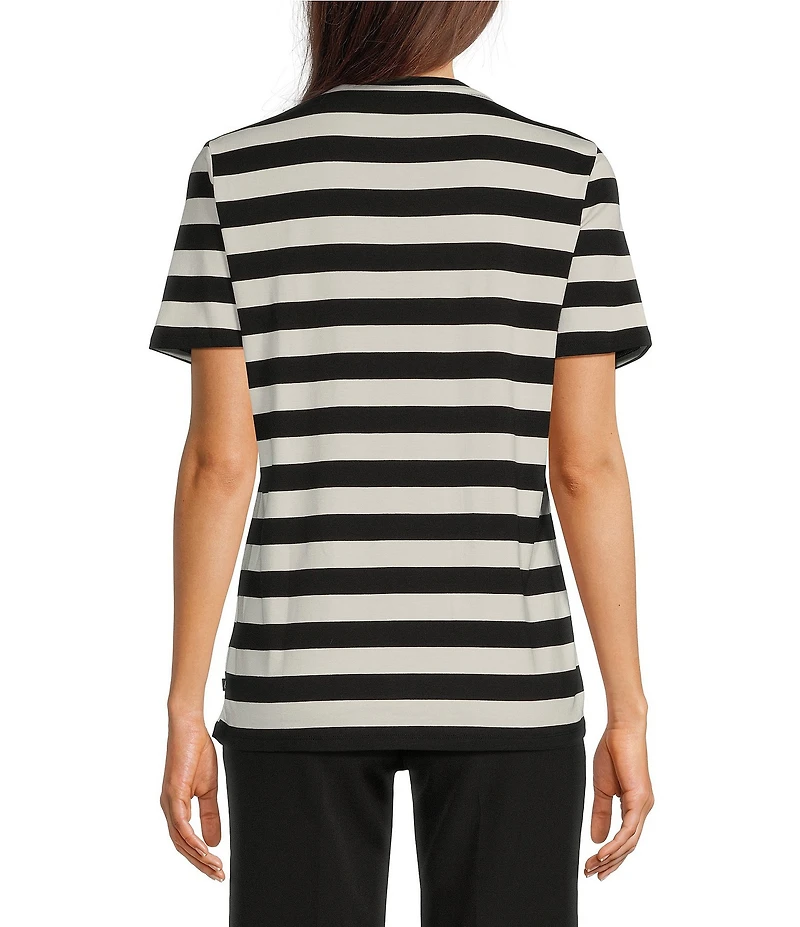 KARL LAGERFELD PARIS Jersey Knit Stripe Bonjour Crew Neck Short Sleeve Tee