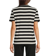 KARL LAGERFELD PARIS Jersey Knit Stripe Bonjour Crew Neck Short Sleeve Tee