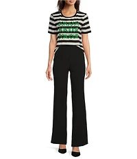 KARL LAGERFELD PARIS Jersey Knit Stripe Bonjour Crew Neck Short Sleeve Tee